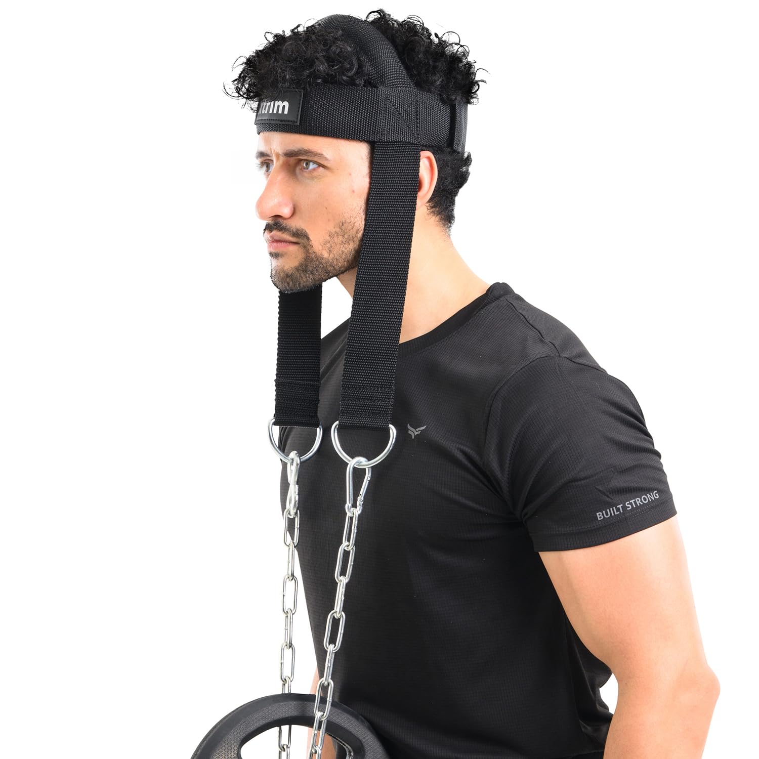XTRIM Neck and Head Weight Harness with 30” Heavy-Duty Steel Chain & 4 D-Rings for Gym & Home Workout, Thick Neoprene Padded & Adjustable Strap with Superior Saddle Stitching