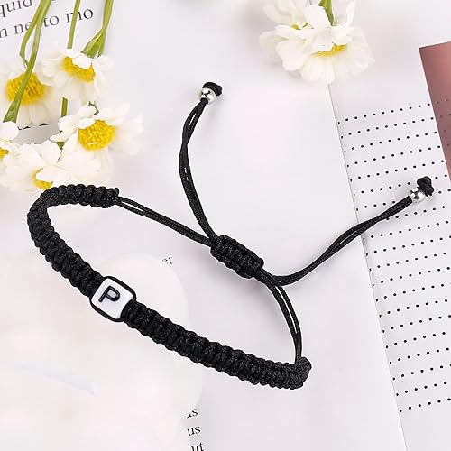 Miniatura 83 de Initial Bracelets for Couples Women Men Initial Charm Handmade Rope Braided Letter Bracelet for Teens Adjustable Jewelry Father's Day Gifts for Him