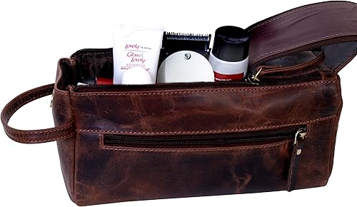Miniatura 8 de Ruzioon Leather Travel Dopp Kit Toiletry Bag Men Shaving Women and Mens Case Bags Organizer Bathroom Shaving kit