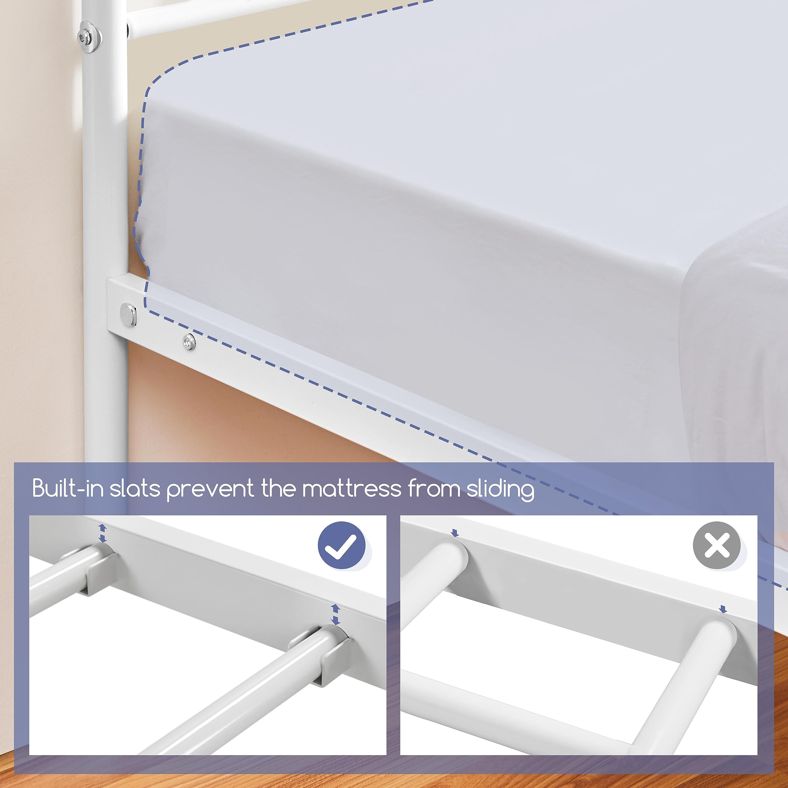 Yaheetech Metallbett 90 x 200 cm Minimalistischer Bettrahmen mit Kopfteil Gästebett mit Lattenrost für Schlafzimmer Gästezimmer 32cm Höhe unter dem Bett Weiß