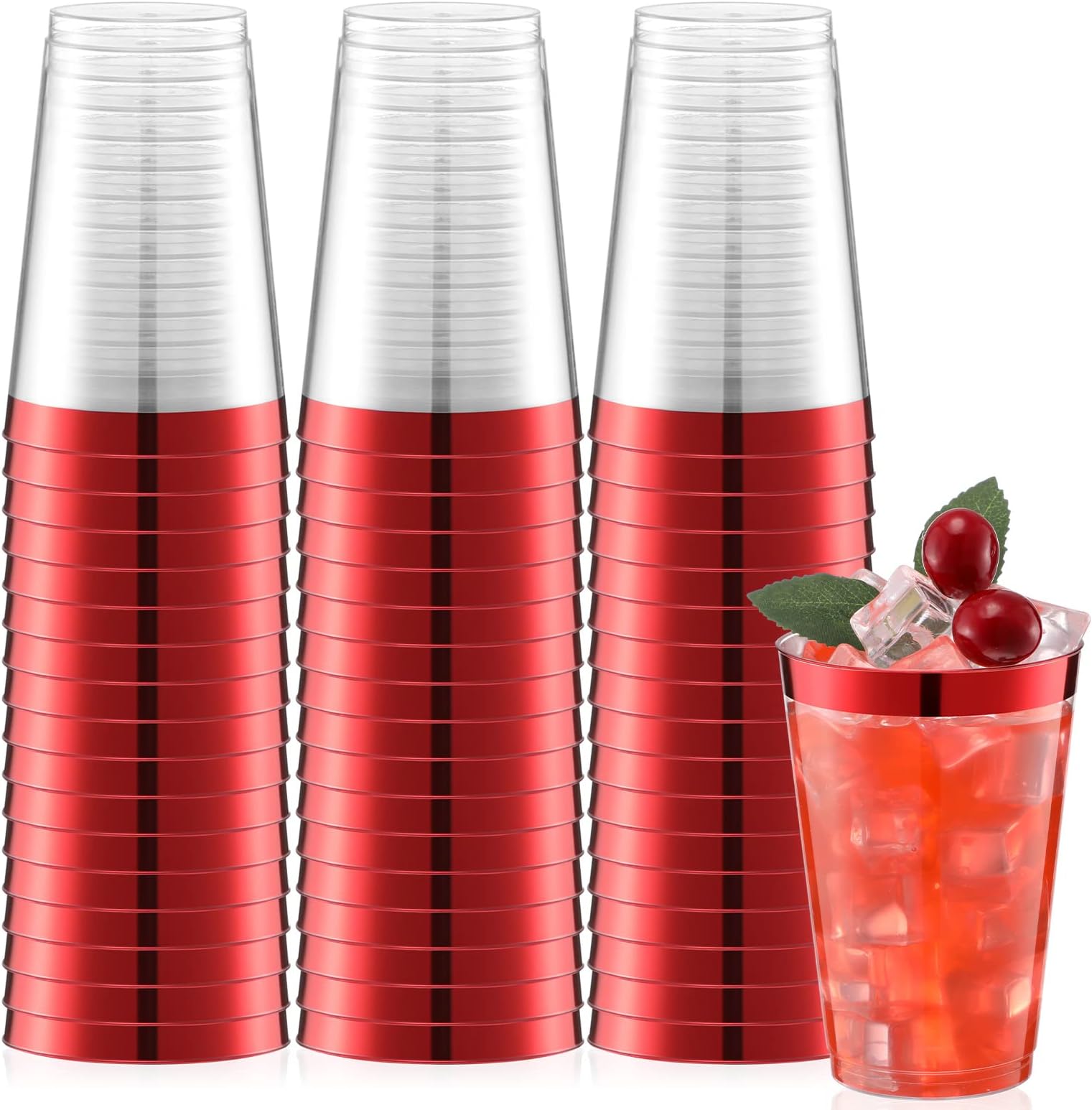 Norme 50 Pcs 14 oz Rimmed Plastic Cups Disposable Clear Cups with Rim Fancy Holiday Drinking Holder 2026 Graduation Party Favor Container Wine Glasses Tumblers for Wedding Halloween(Red)