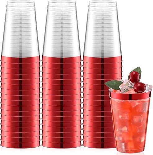 Norme 50 vasos de plástico con borde de 14 onzas, vasos transparentes desechables con borde, soporte para bebidas de vacaciones 2025, recipientes