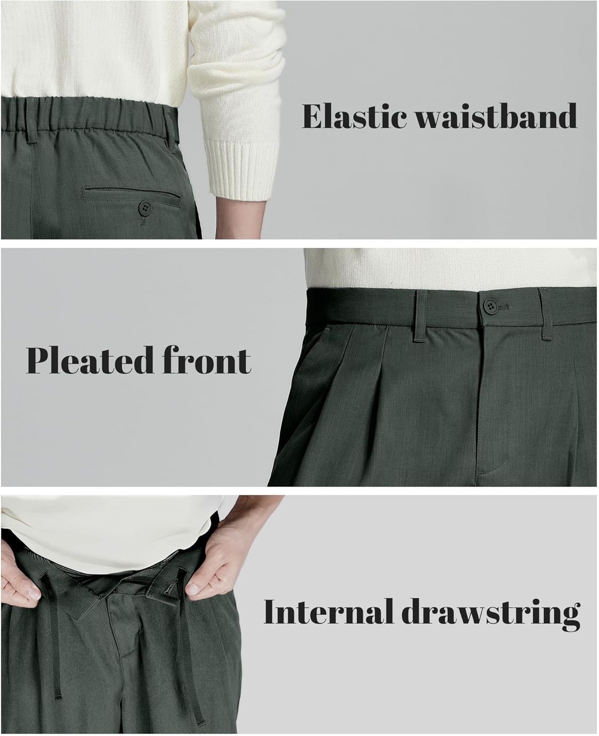 Susclude Mens Casual Dress Pants Old Money Pleated Baggy Wide Leg Slacks Vintage Stylish Relaxed Fit Work Trousers - Image 6