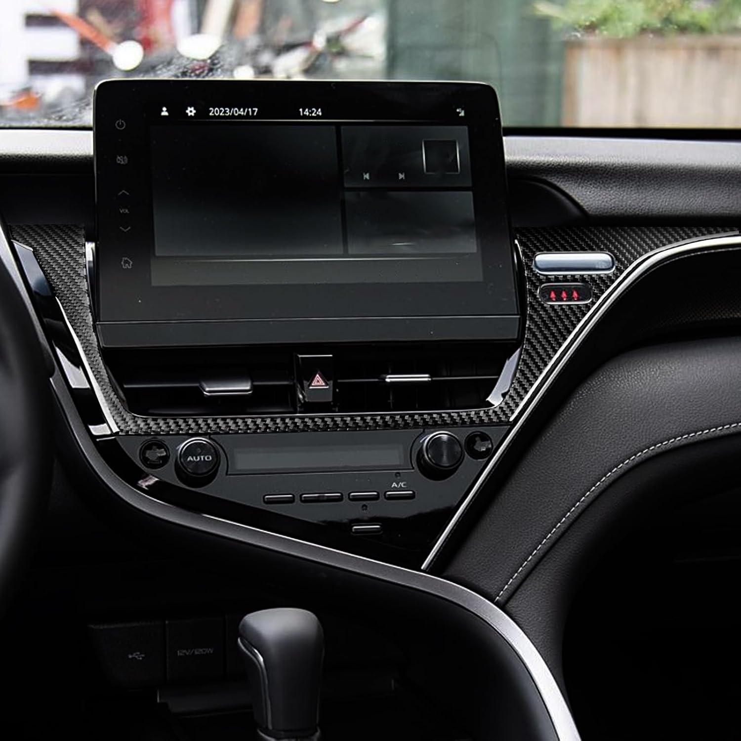 Real Bright Black Carbon Fiber Car Dashboard Central Air Vent Side Control Panel Soft Pads Sticker Auto Interior Accessories Compatible with Toyota Camry 2018 2019 2020 2021 2022 2023 2024