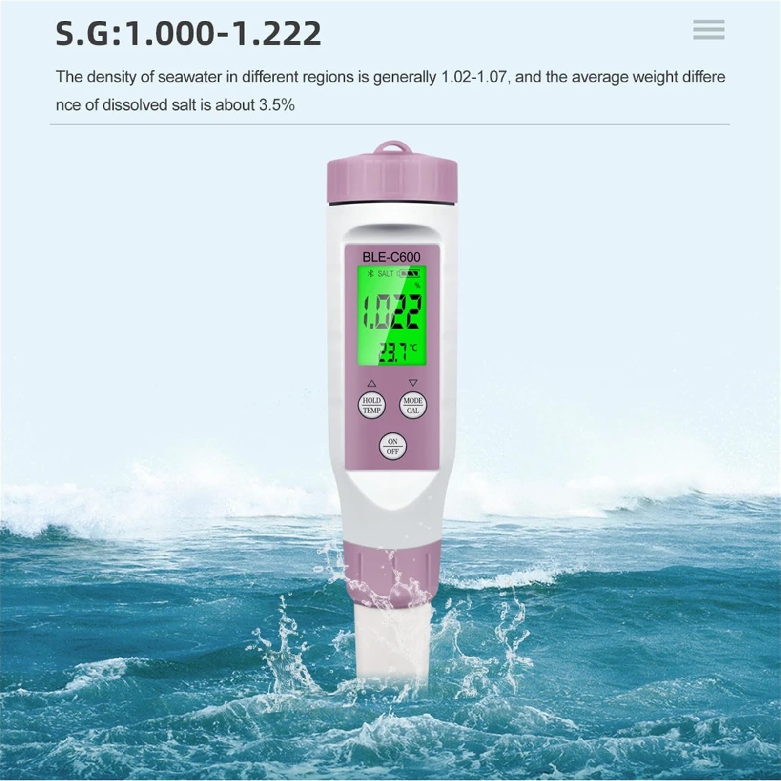 Testeur d'eau, pH-mètre 7 en 1 (pH/EC/TDS/ORP/SEL/SG/Temp) avec Application de Surveillance Ligne Intelligente for Aquarium et Eau Potable
