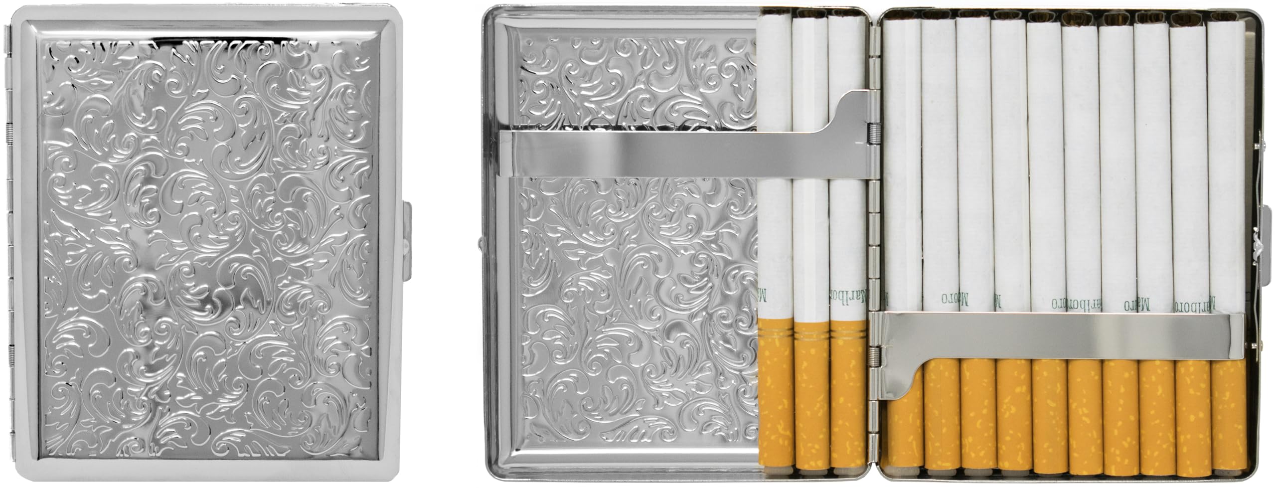 Stephanie ImportsSilver Victorian Print (20 100s) Etched Metal-Plated Cigarette Case & Stash Box