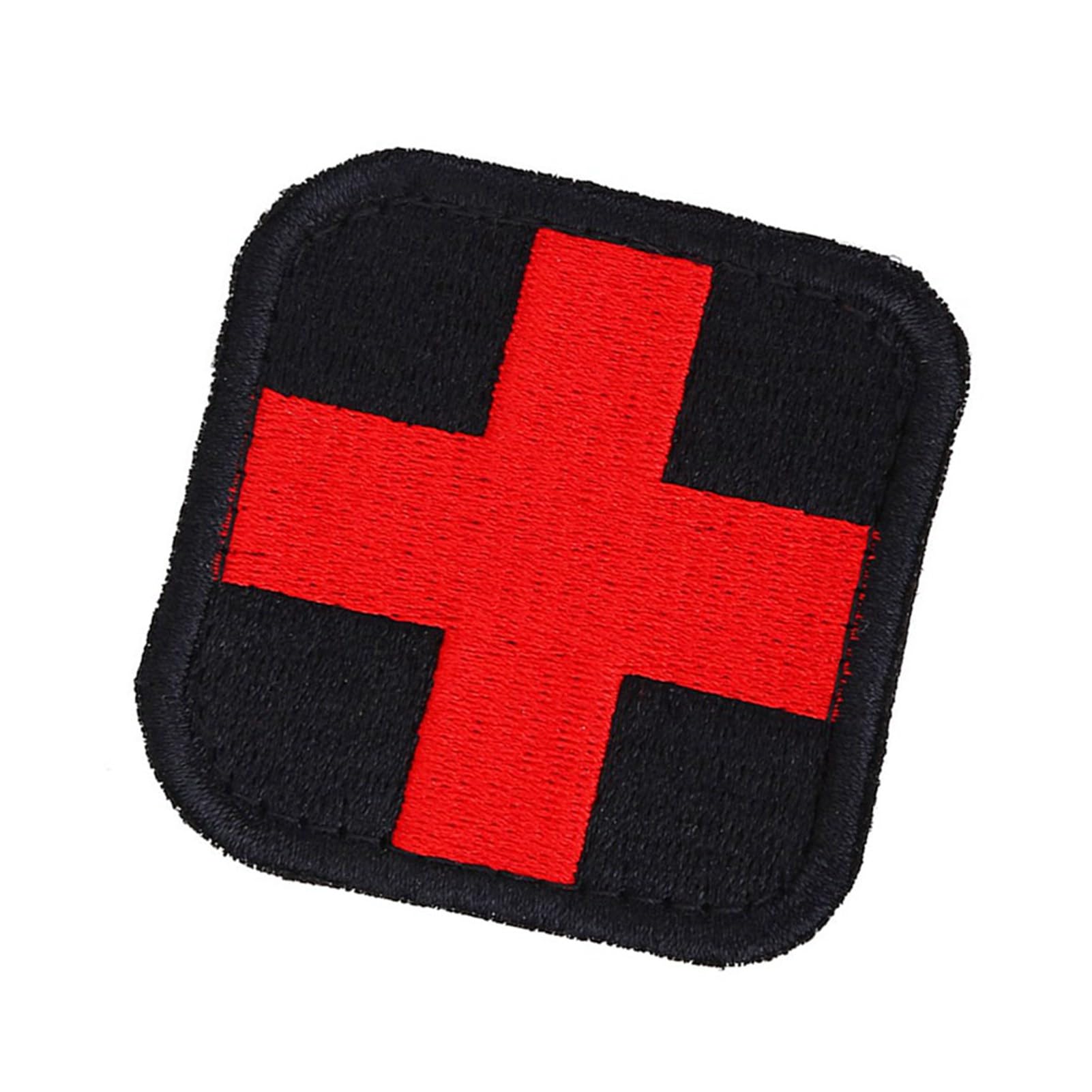 Taktyczna Naszywka Medyczna z Czerwonym Krzyżem, do Apteczki IFAK, Ratownictwa, Zestawu Ratunkowego, Czarna, 5x5 cm, 1 Sztuka