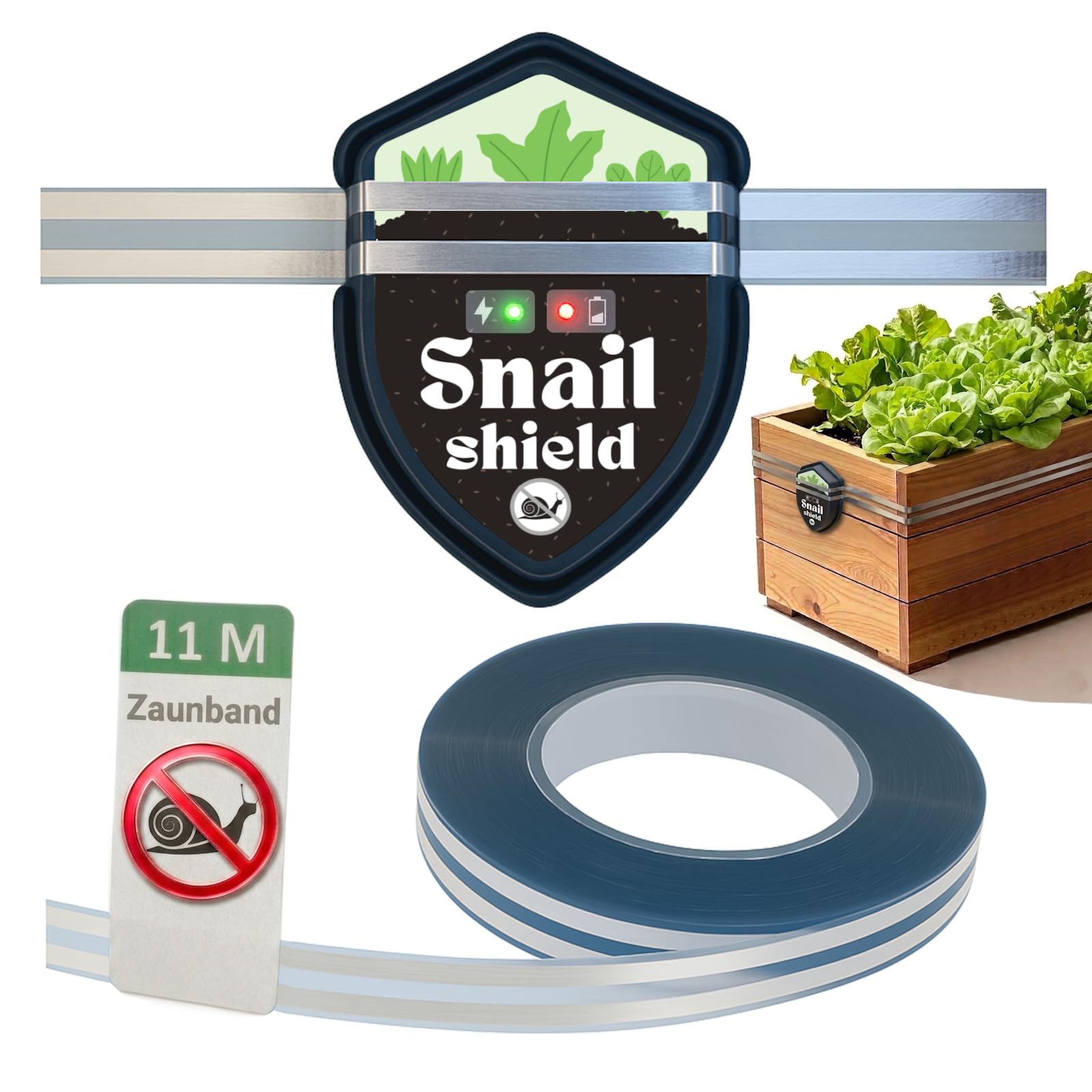 Snail Shield® - PRO Schneckenzaun Elektrisch Set für Hochbeet mit 11m Zaunband, Schneckenschutz für Gärten, Gemüsebeet, Pflanzen, Einfache Installation, verbesserte Software 2026 (Made in EU)