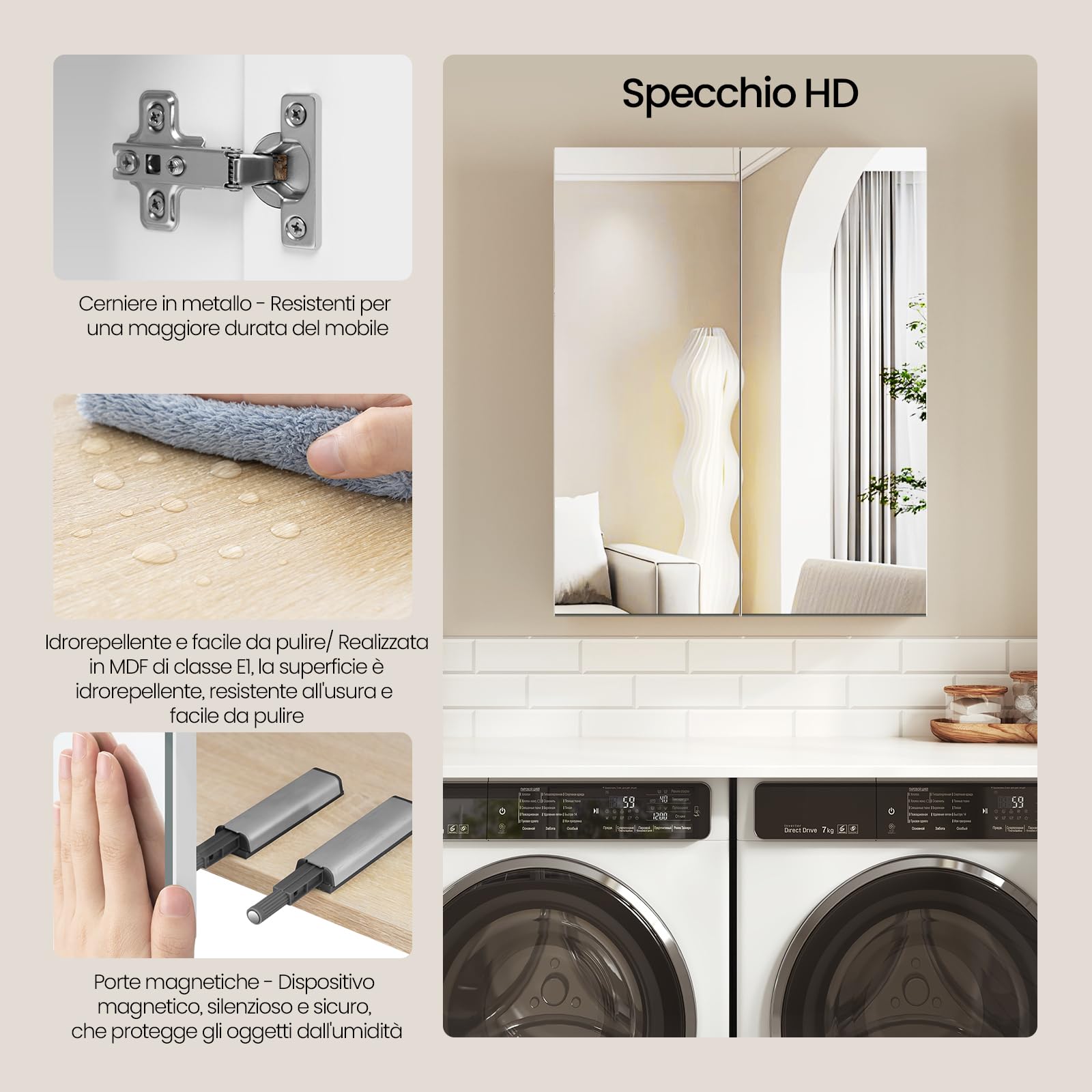 EUGAD Armadietto da Bagno Pensile, Specchio Contenitore con 2 Ripiani Interni Regolabili, Mobile Sospeso da Bagno Salvaspazio con 2 Ante, Mobiletto Bianco e Rovere 60x20x75cm