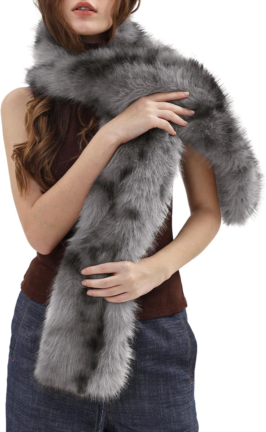 Amazhiyu Women's Faux Fur Scarf 63x5 inches Long Fur Winter Narrow Scarfs