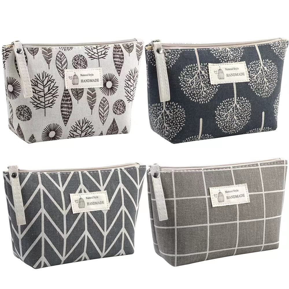 DOBMIT Canvas Cosmetic Bag, 4PCS Multi-Function Cosmetic Bag for Purse, Large capacity Cute Toiletry Bags Packet for Women Girls