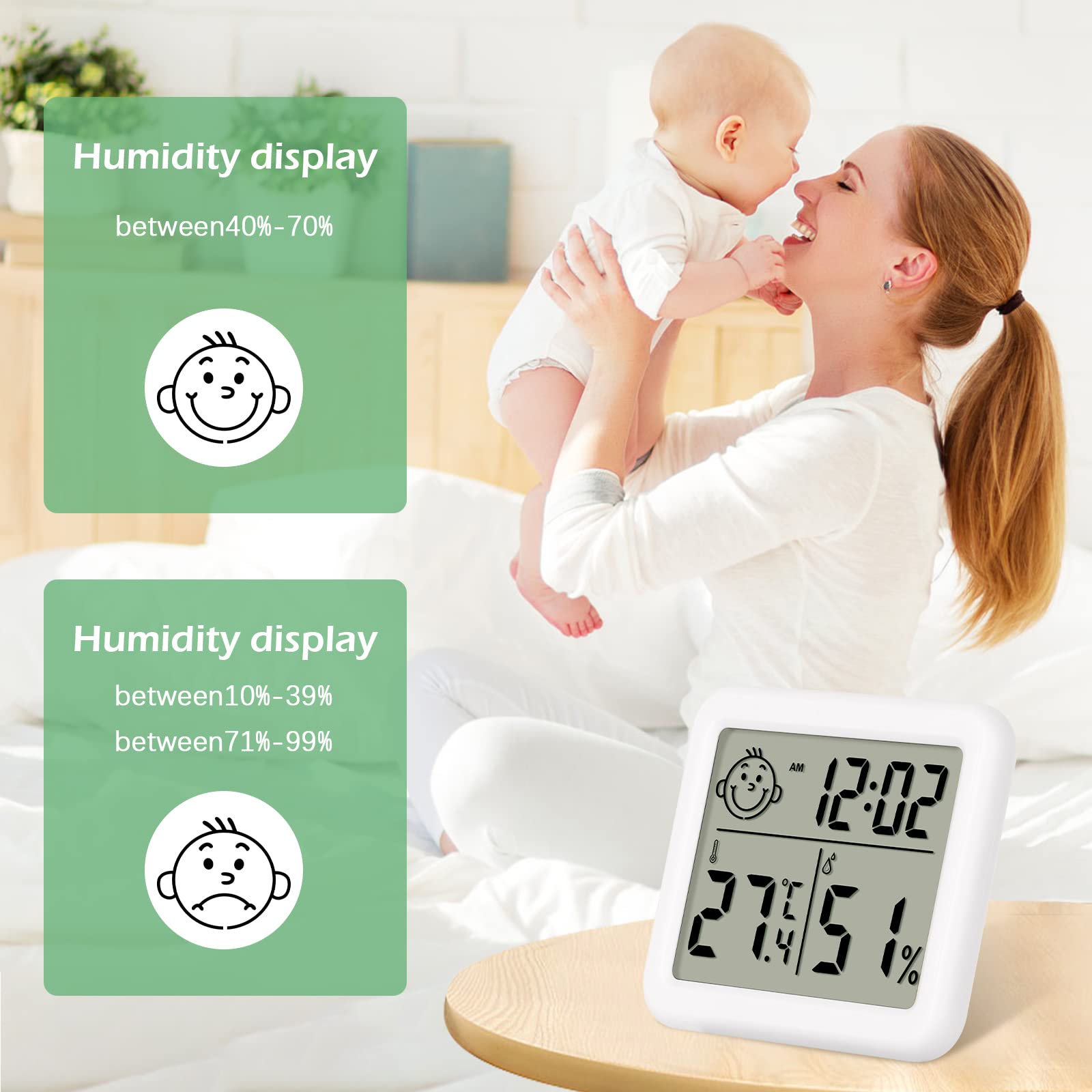 Thermomètre Hygromètre Digital Intérieur - Capteur Précision Avec Horloge Pour Maison, Bureau, Serre