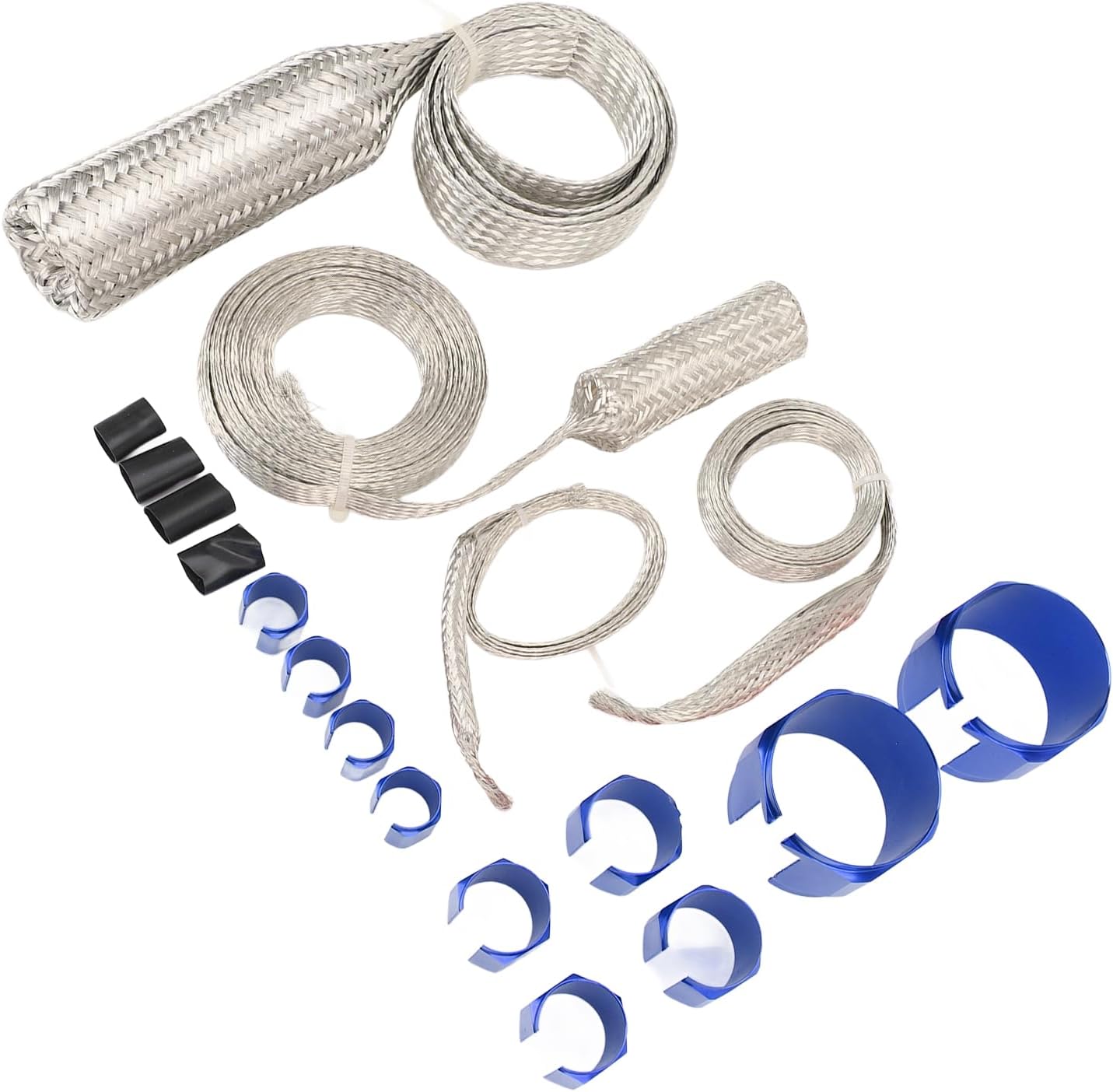 Stainless Steel Braided Dress Up Hose Cover Kit, Extreme Heat Resist Flexible Stainless Steel Hose Cover Kit Radiator Hose Sleeving Kit Easy Installation for Vehicle (Blue)