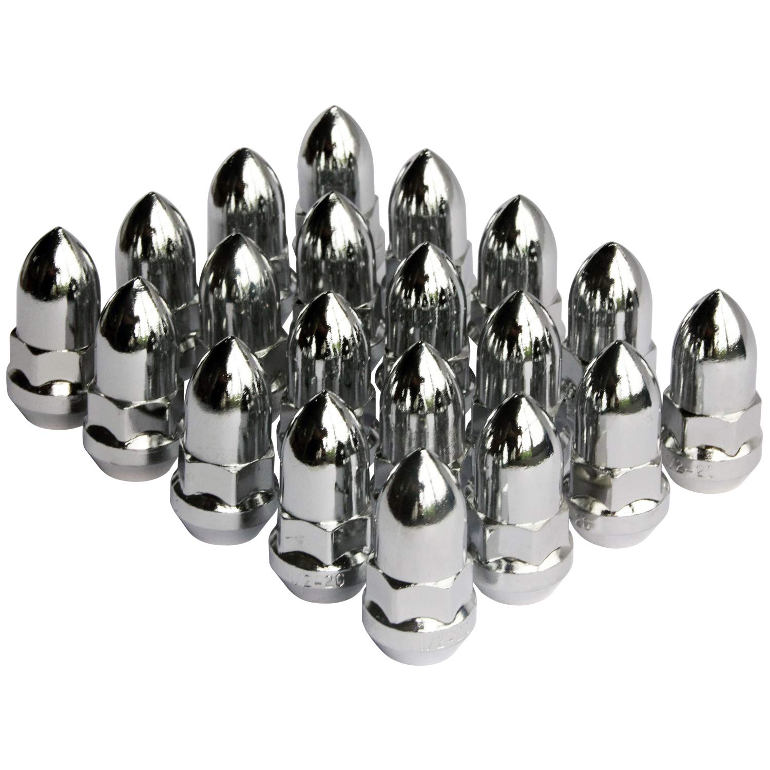 DCVAMOUS 20 PC 1/2"-20 Spike Lug Nuts Chrome Compatible with Jeep Ford-Dodge 5 Lug Aftermarket Wheels - 1/2" Tuner Lugnuts 1.85" Tall Cone Seat for JK Wrangler Liberty Grand Cherokee Explorer Ranger