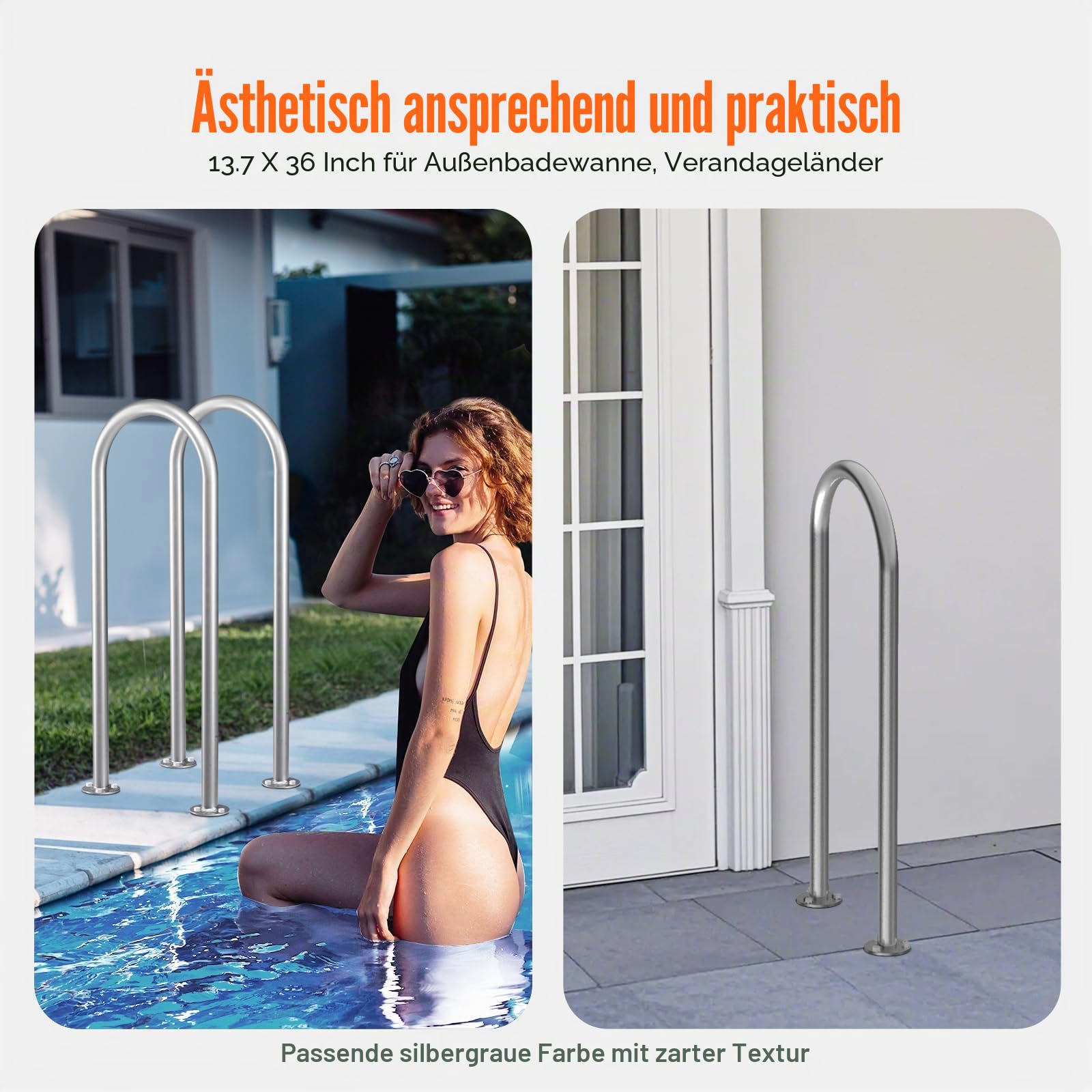 VEVOR Pool-Handlauf, 400 x 90 x 915 mm, Pooleinstieg Aluminium mit Grundplatte für Innen-/Außenpools, benutzerfreundliche Einstieghilfe für Schwimmbäder, Haltegriff mit Zubehör für Spas und Docks