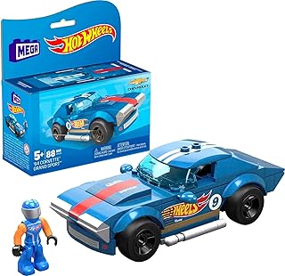 MEGA Hot Wheels Building Toy Race Car Playset, 64 Corvette Grand Sport with 88 Pieces, 1 Micro Action Figure Driver, Blue, Kids Age 5+ Years