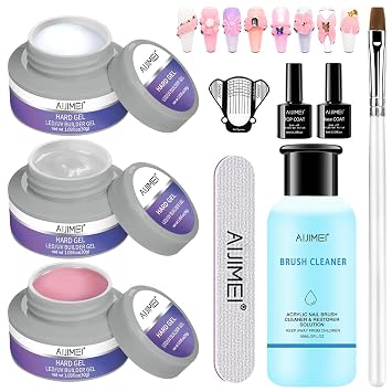 Hard Gel Builder Nail Gel 3OZ for False Nails Extension Kit with Nail Brush Cleaner Base Coat Top Coat