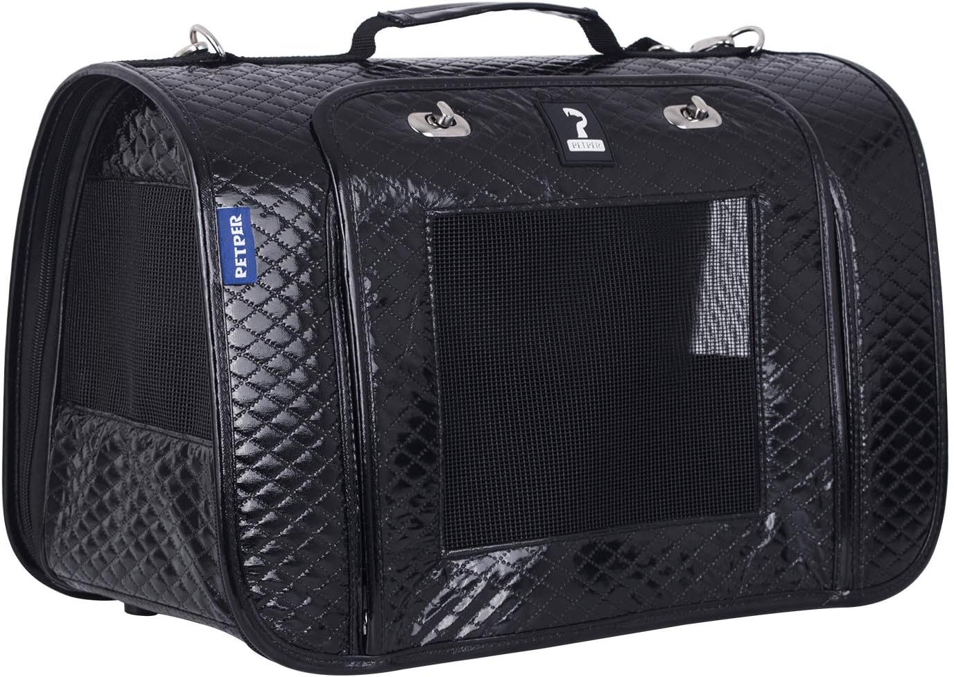 Petper CW-125 Cat Carrier PU Leather Pet Carrier Designed for Cats, Small Dogs, Kittens, Puppies Pet Travel Carrying Handbag for Outdoor Travel Walking Hiking, Black