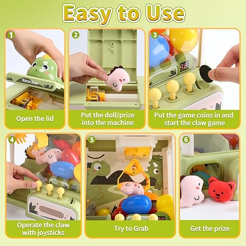 Miniatura 5 de Skirfy Máquinas de garra de dinosaurio para niños, máquina expendedora electrónica de juegos de arcada con 34 juguetes de dinosaurio y sonido,