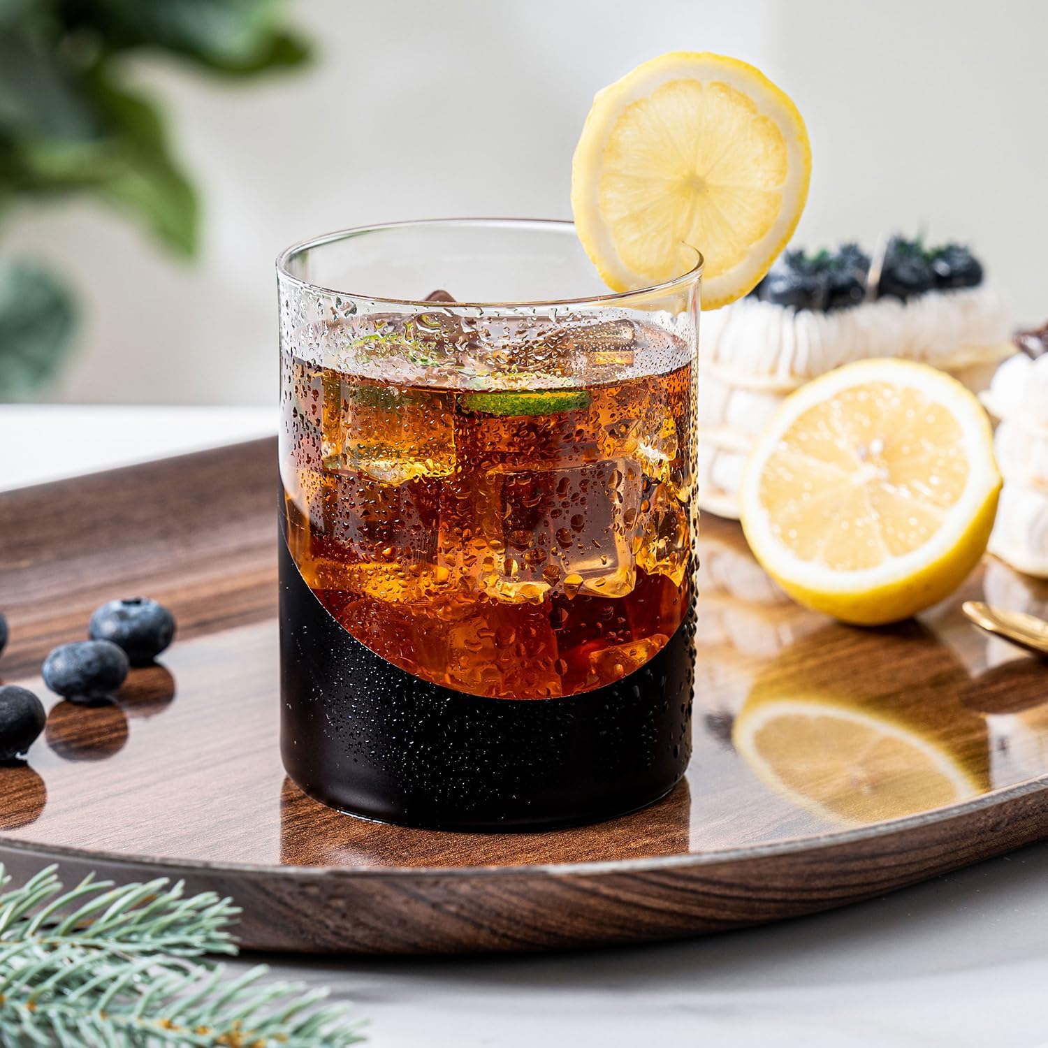 MyGift 12 oz Modern Cocktail Glasses with Slanted Matte Black and Gold Tone Plated Design, Angled Dipped Design Double Old Fashioned Lowball Whiskey Rocks Drinking Glass, Set of 6 - Image 3