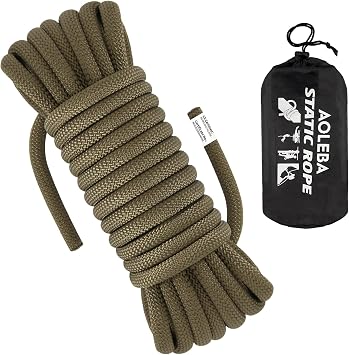 AOLEBA 10.5 mm Static Climbing Rope 10M32ft 20M64ft 30M96ft 50M160ft 70M230ft Outdoor Rock Climbing Rope, Escape Rope Ice Climbing Equipment Fire Rescue Parachute Rope