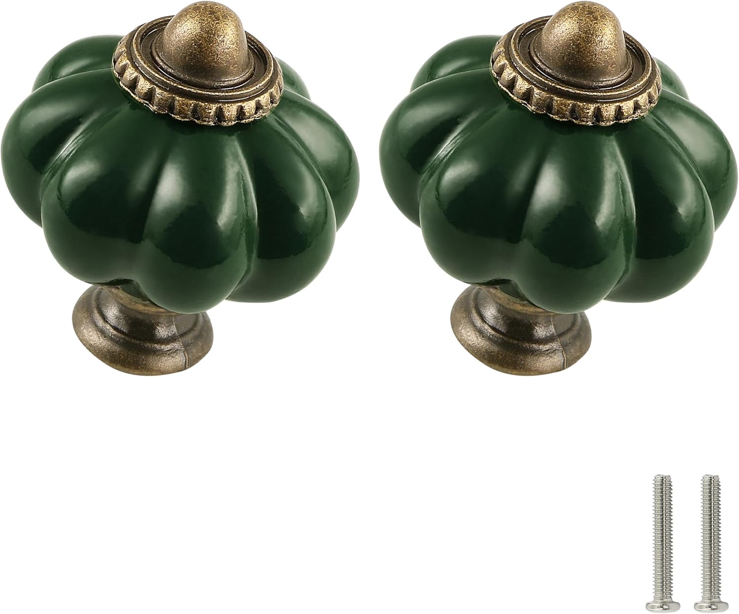 Dark Green Pumpkin Knobs 12 Pack Ceramic Cabinet Knobs Vintage Drawer Pulls - Antique Dresser Pulls with Screws for Closet Drawer Cupboard Cabinet and DIY Home Project