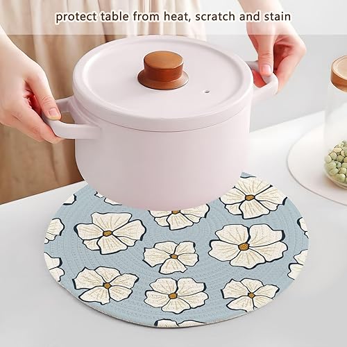 Miniatura 5 de 3 Pcs Kitchen Trivet for Hot Dishes 15in Cotton Thread Weave Heat Resistant Placemats for Bowl Plate Holder White Flowers Light Blue