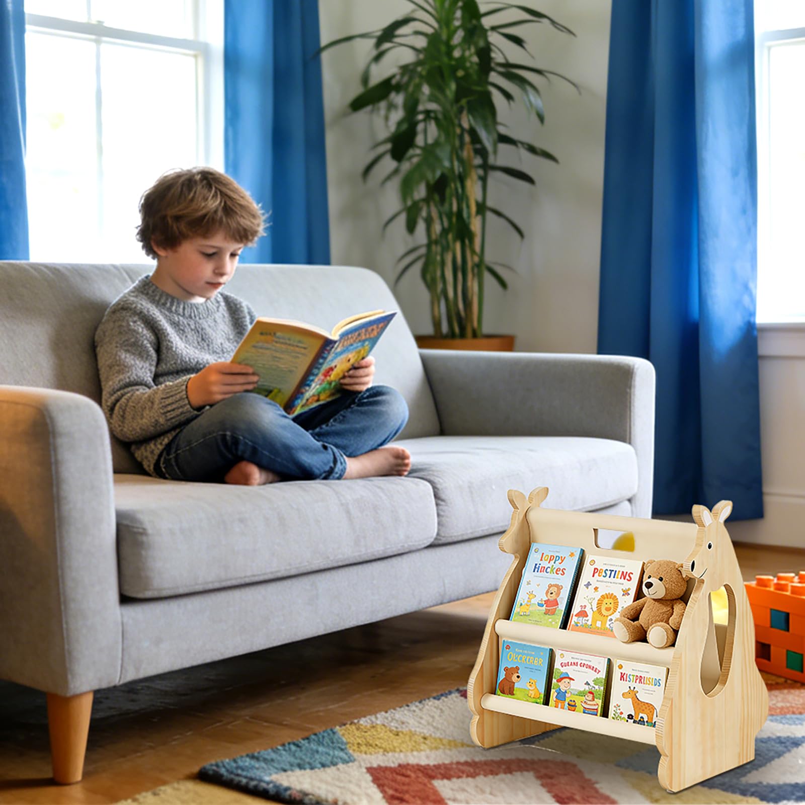 Bibliotheque Enfant en Bois Massif, Etagere Rangement pour Livres, Montessori Bibliothèque Livre, Organiseur de Livres pour Chambre d'enfants, Meuble pour Chambre d’Enfant, (H 37 cm)
