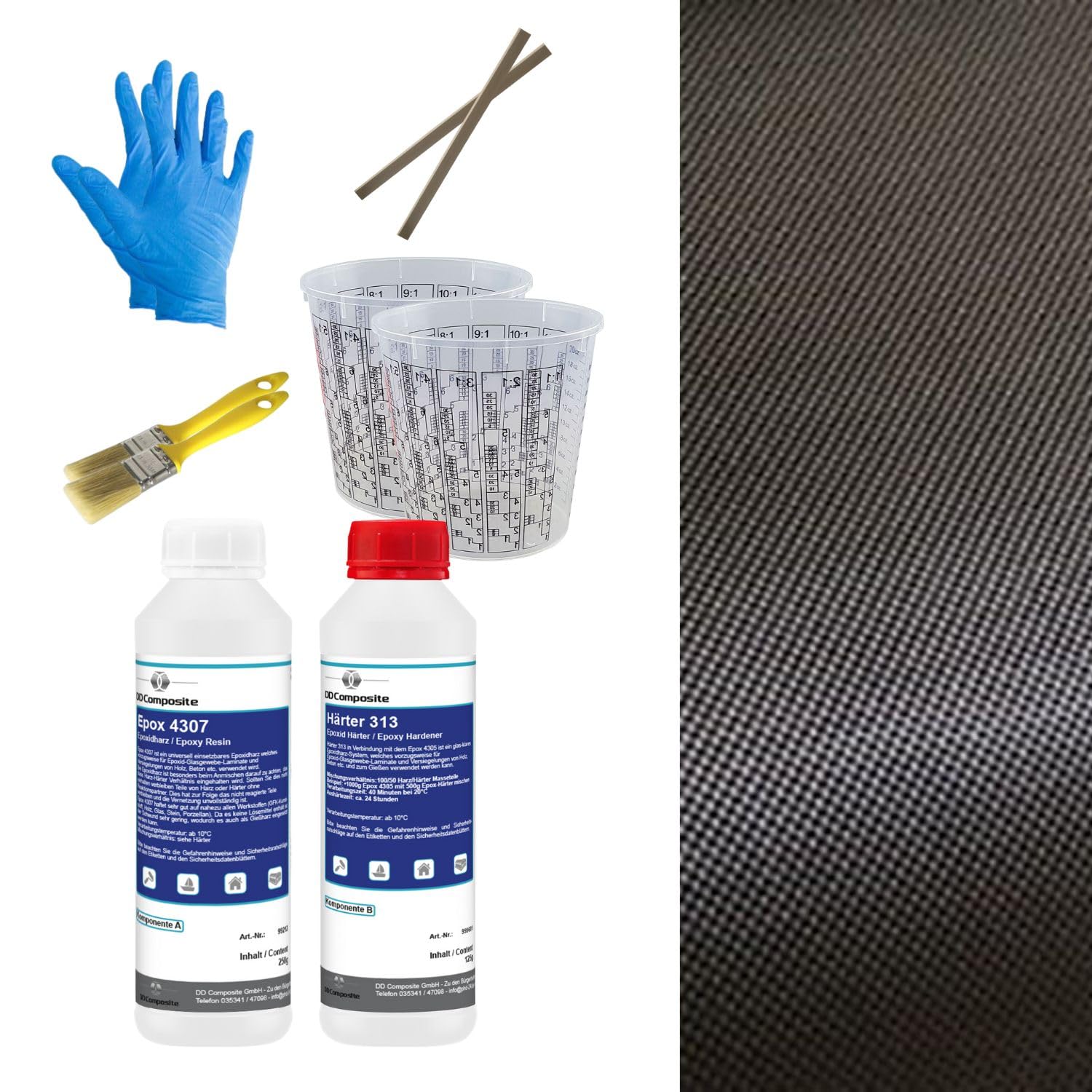 DD Composite Carbon Komplett-Set 1,0m² Leinwand Epoxidharz transparent Carbongewebe Top Qualität einzigartige Optik individuelles Design Kohlefaser