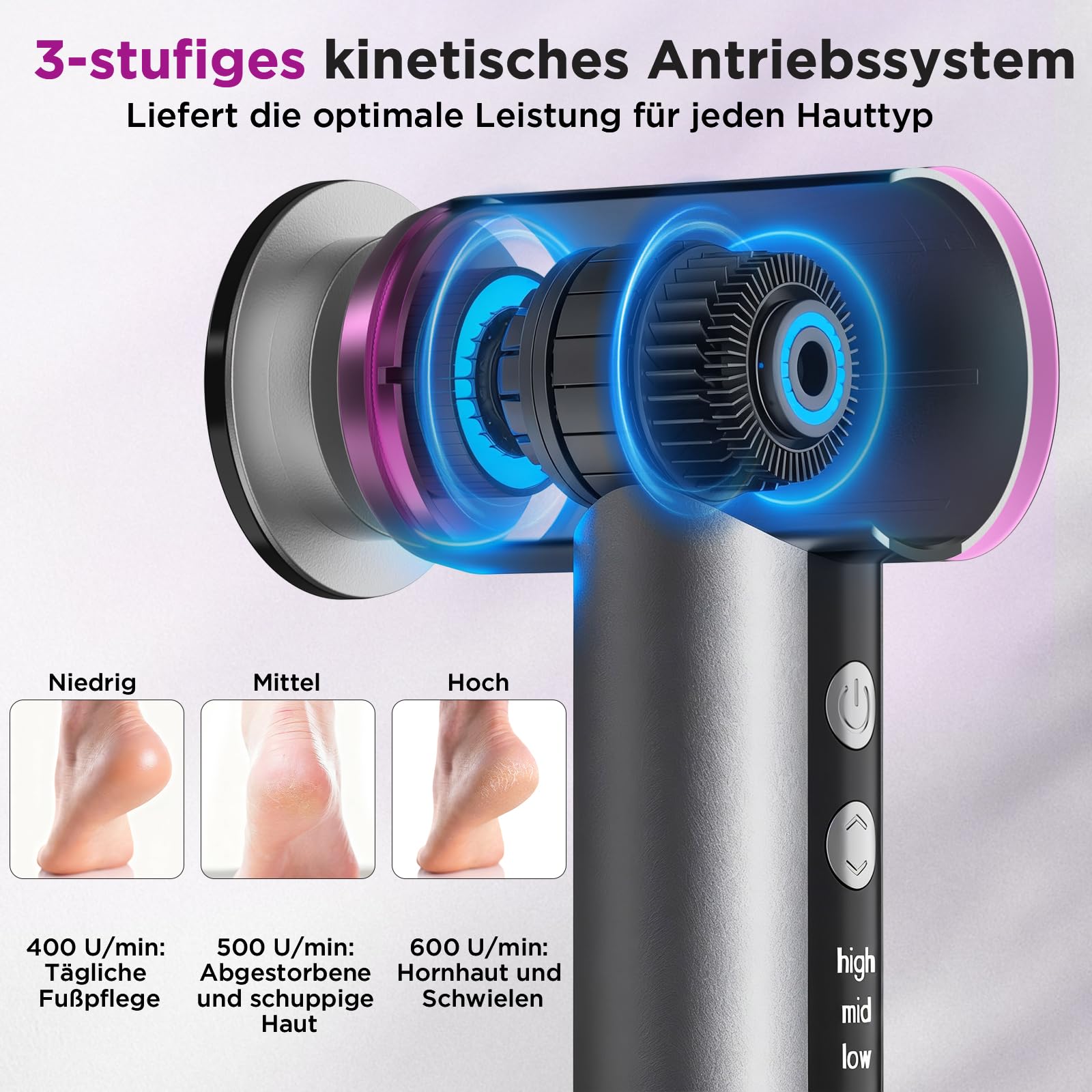 hornhautentferner elektrisch mit Öl-Funktion, Foot SPA, wiederverwendbarer Nano-Glas-Aufsatz, ergonomischer Aluminium Hornhautentferner für hornhaut entfernen fuß, pediküre set, wiederaufladbar