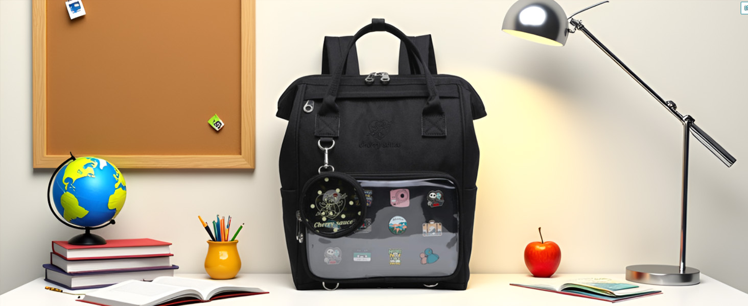 Zaino Ita Bag CHERRY SAUCE Con Finestra Trasparente Per Spille, In Tela E PVC, Per Scuola Anime Cosplay, Grande 27,9x35,6 Cm
