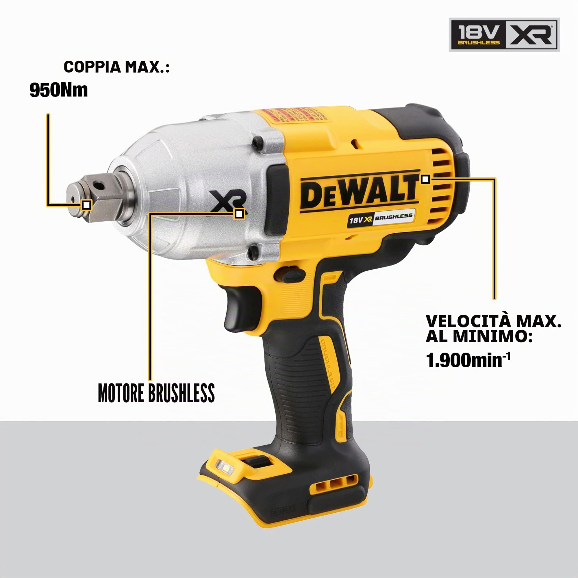 DEWALT AVVITATORI AD IMPULSI ALTA POTENZA ATTACCO 3/4” 18V, DCF897NT-XJ