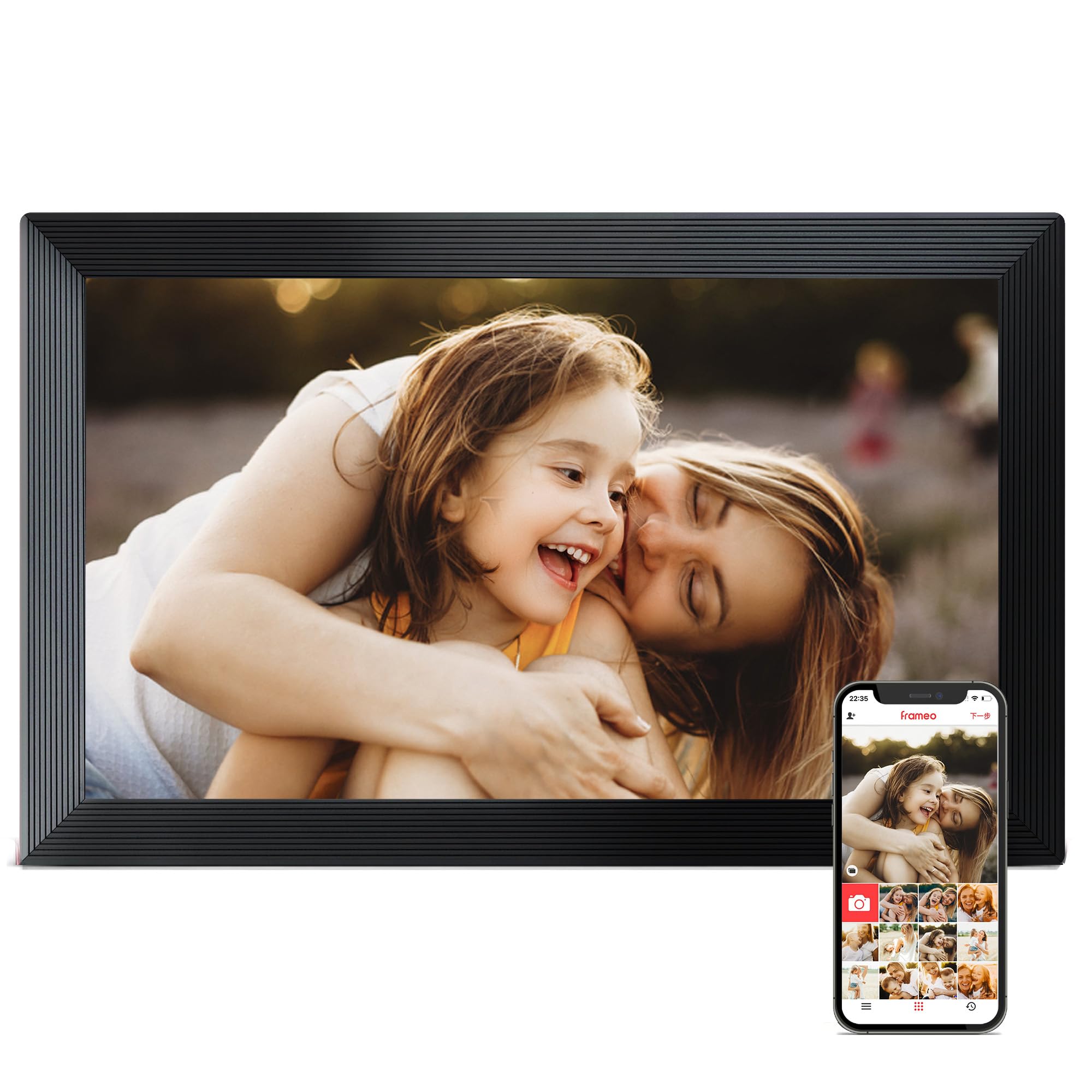 Digital Picture Frame WiFi, 15.6 Inch Frameo Digital Photo Frame, 32GB Memory, 1920*1080 IPS HD Touch Screen, Auto-Rotate, Share Pictures Video Instantly, Birthday, Anniversary, Wedding Gift for Women