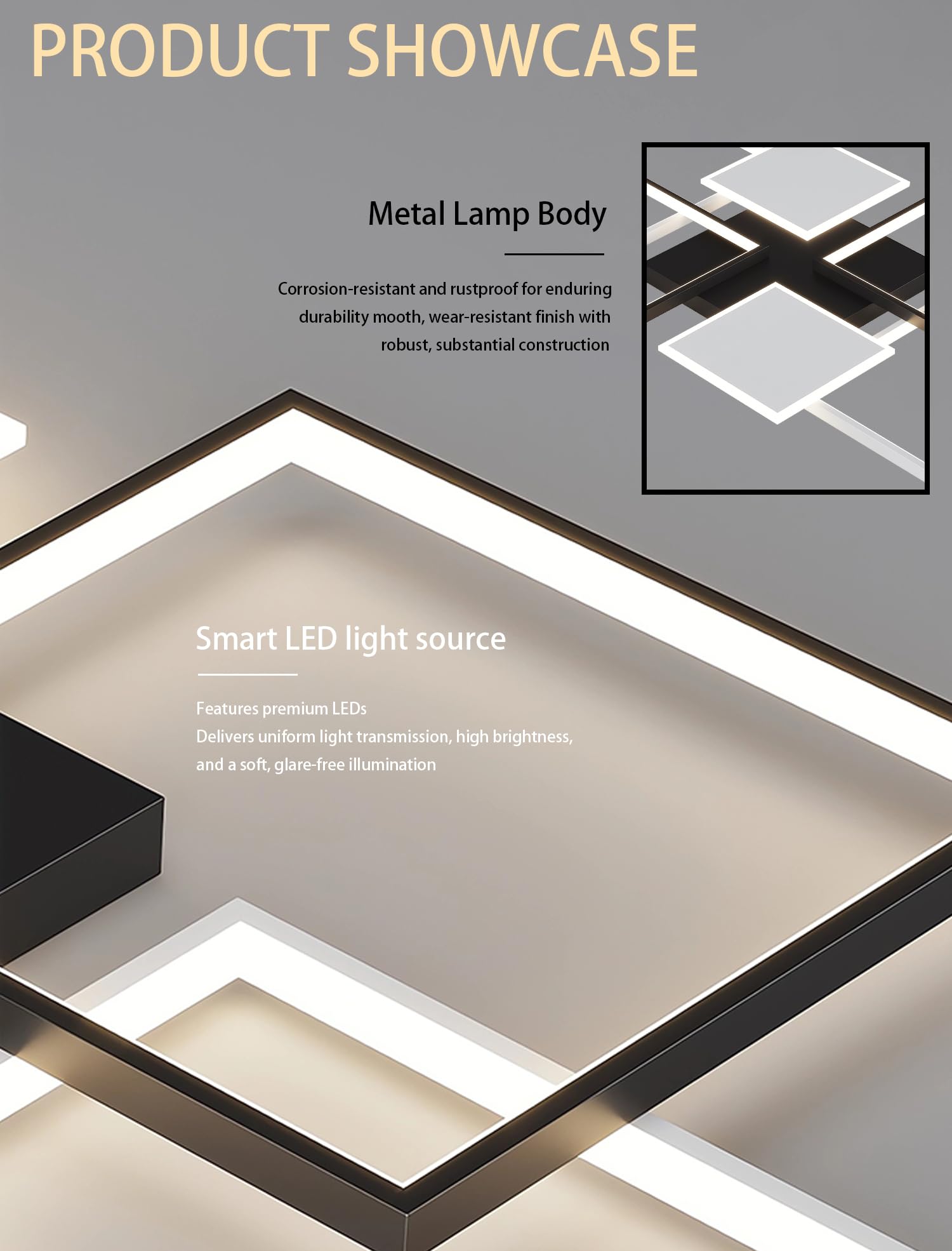 Czarna prostokątna lampa sufitowa LED 110W zregulacją i pilotem Metalowa lampa sufitowa do oświetlenia wnętrz Półwpuszczana lampa sufitowa Odpowiednia do salonów,sypialni innych (Czarny, Duży)