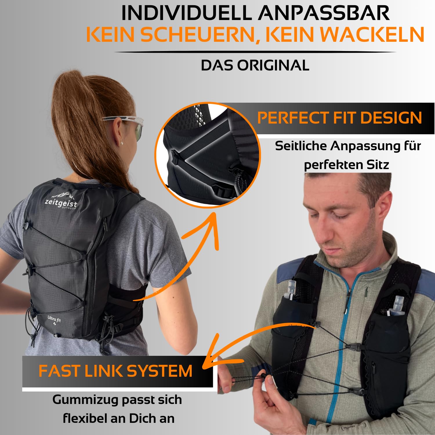 Laufweste Damen und Herren 4L optimale Passform atmungsaktiv ultraleichter Laufrucksack 210g Trinkruckack Laufen Fahrradrucksack Trailrunning Rucksack