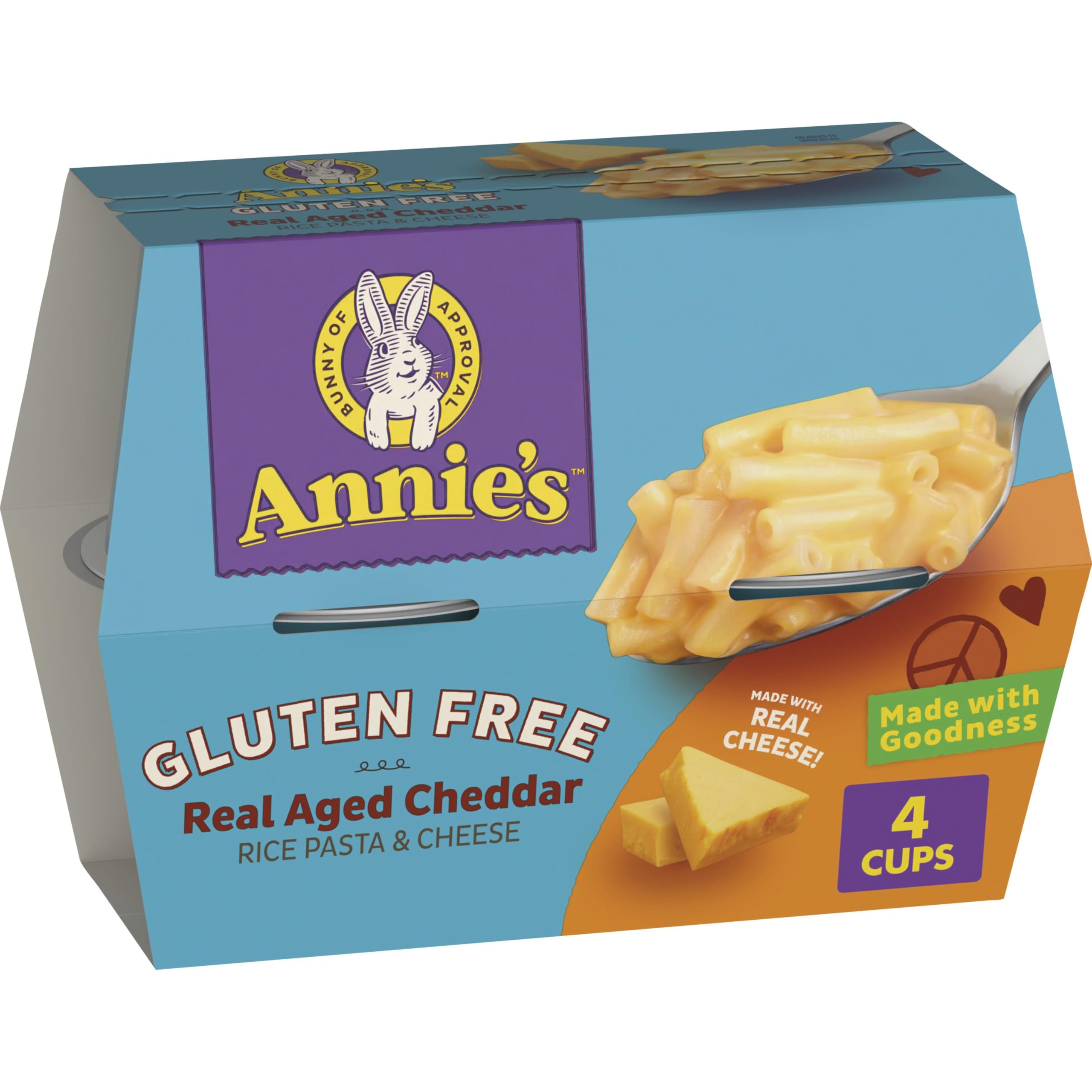 Annie's Gluten Free Macaroni and Cheese, Microwavable Rice Pasta and Real Aged Cheddar, 4 Cups, 8.04 oz