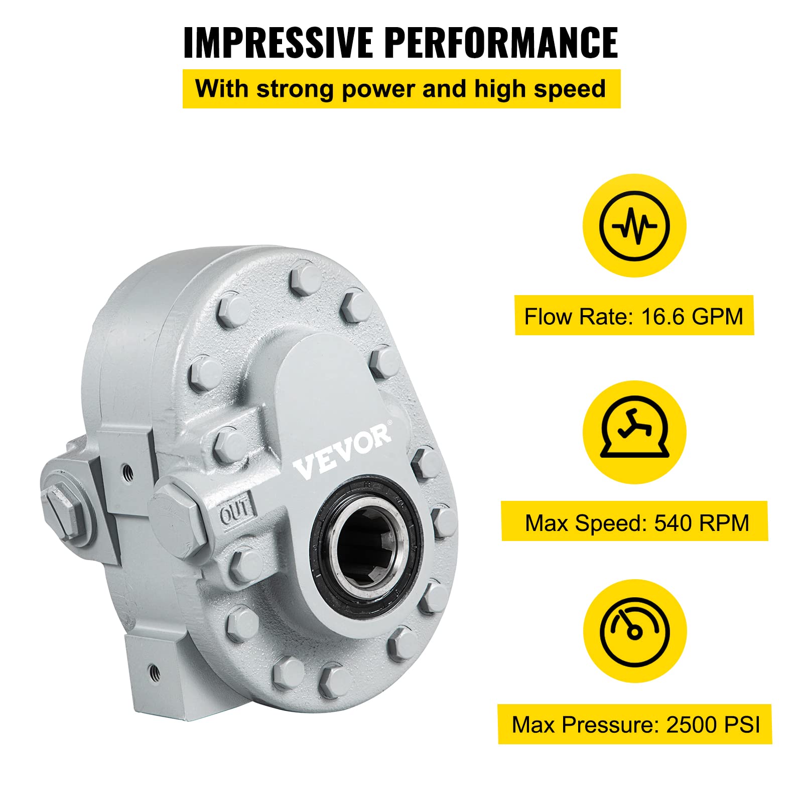 VEVOR Hydraulikpumpe 16,6 GPM Hydraulikmotor 540 U/min Holzspalter 2500 PSI Hydraulikspalter SAE 12 Auslassanschluss Hydraulikpumpe für Holzspalter für LKW-Heckklappenlift, Scherenlift, Kippanhänger