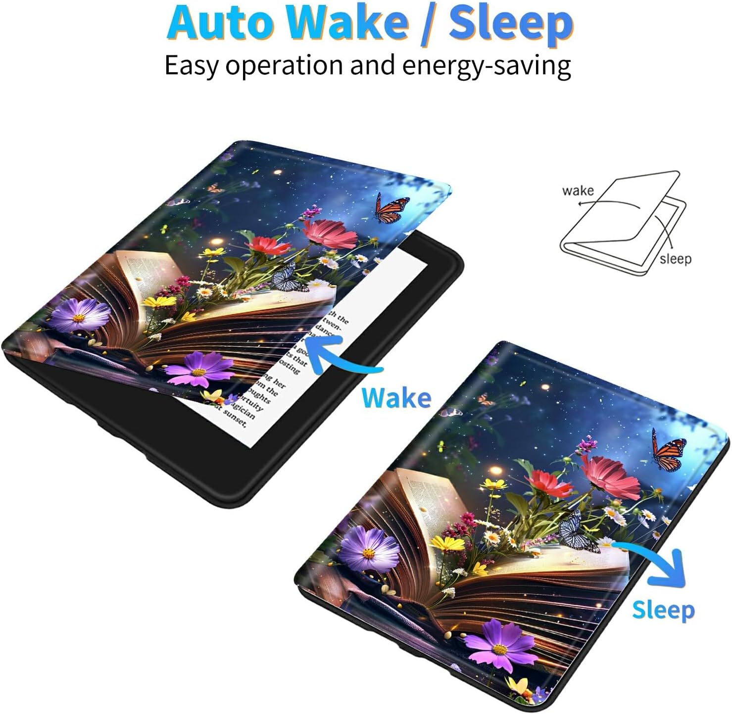 Case for 6" Kindle 11th Generation 2024/2022 Model No: C2V2L3, PU Leather Multiple Viewing Angles & Kickstand Back Case Drop Protection Smart Cover with Auto Sleep/Wake, Book Flower