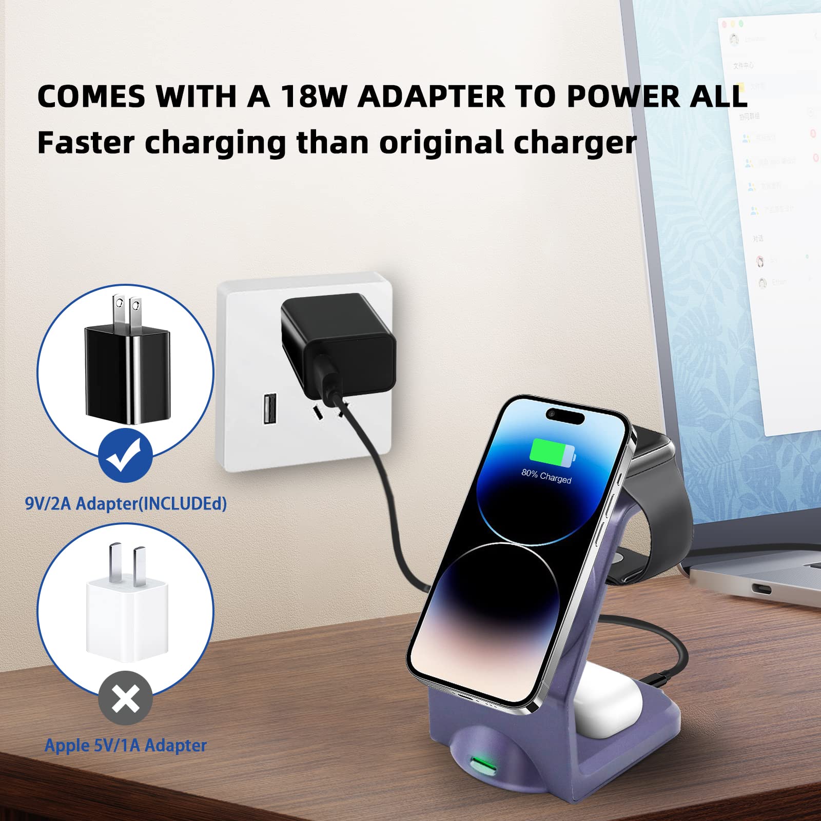 Station de charge magnétique 3 en 1 sans fil pour Apple - Plusieurs appareils - Pour Apple -15/14 Pro Max, iWatch Ultra/8/se/7/6/5/4/3/2, AirPods2/Pro
