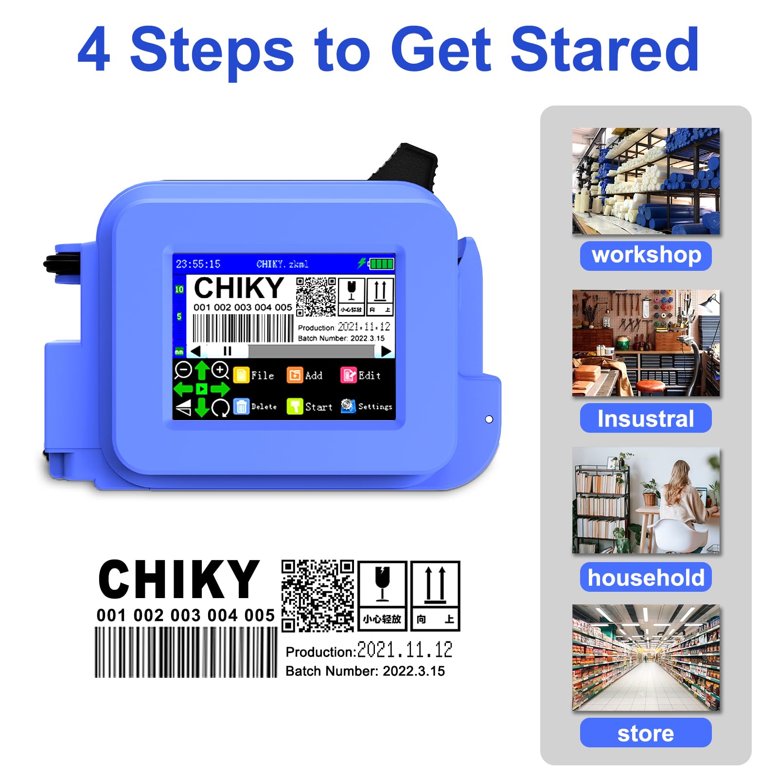 CHIKYTECH Mini stampante a getto d'inchiostro portatile, macchina di codifica portatile tascabile con display touch LED da 2,4 pollici, stampante a getto d'inchiostro per la stampa