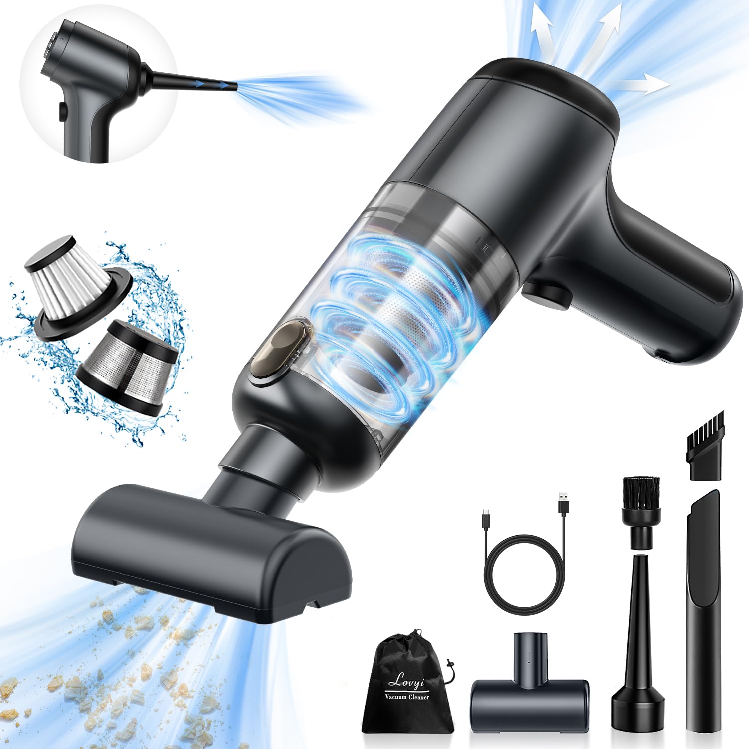 Photo 1 of Lovyi Mini car Vacuum Cleaner,3 in 1 Handheld Vacuum Cordless 12000Pa high Power dust Buster,2-Speed Portable Vacuum brushless Motor air Duster,Rechargeable Hand Vacuum Cleaner for car Home Keyboard