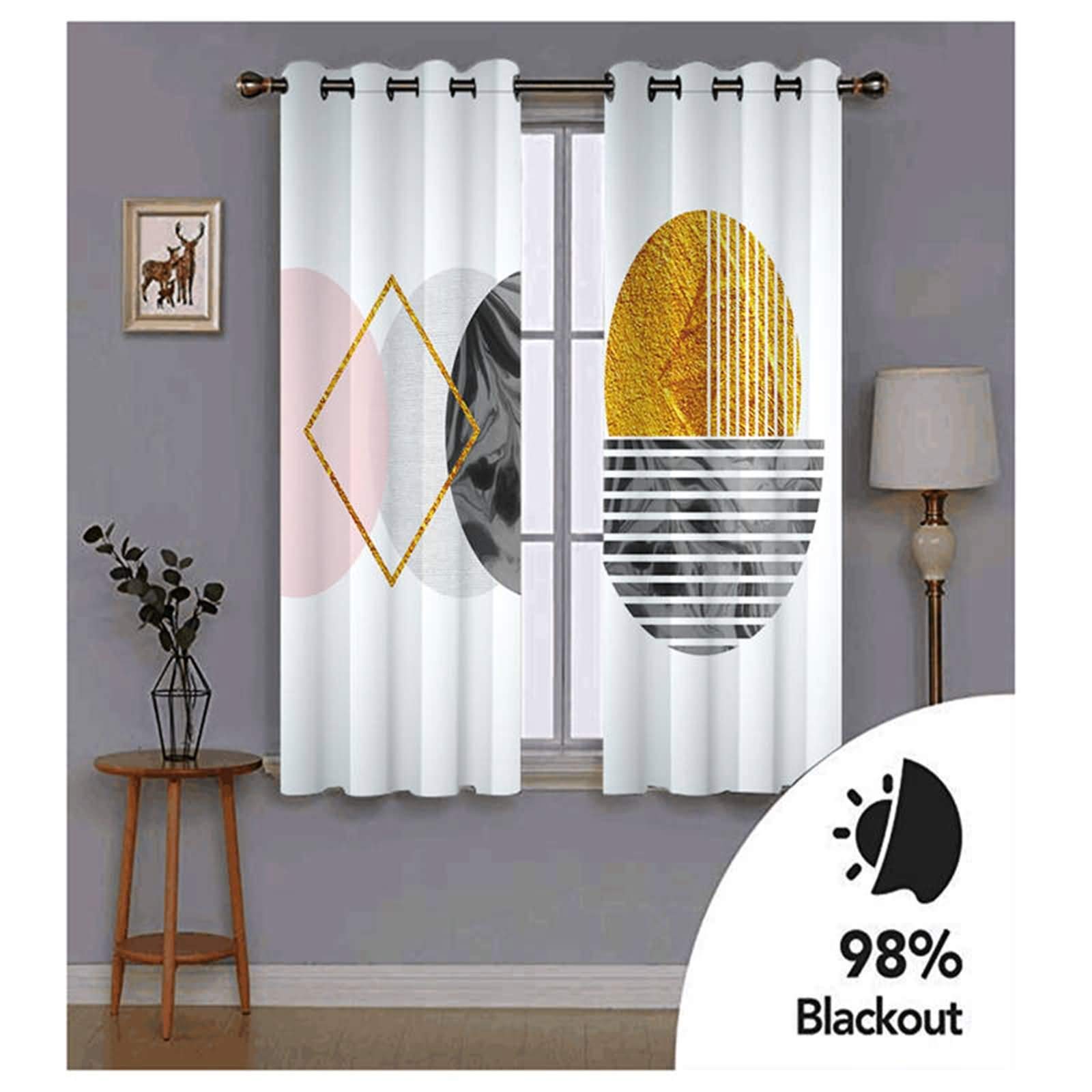 Lot de 2 Rideaux Rideau Voilage Occultant,2 x 132W x 160H CM,Rideaux Occultant et Thermique Blanc Gris Rose Géométrique Rideau à Oeillets