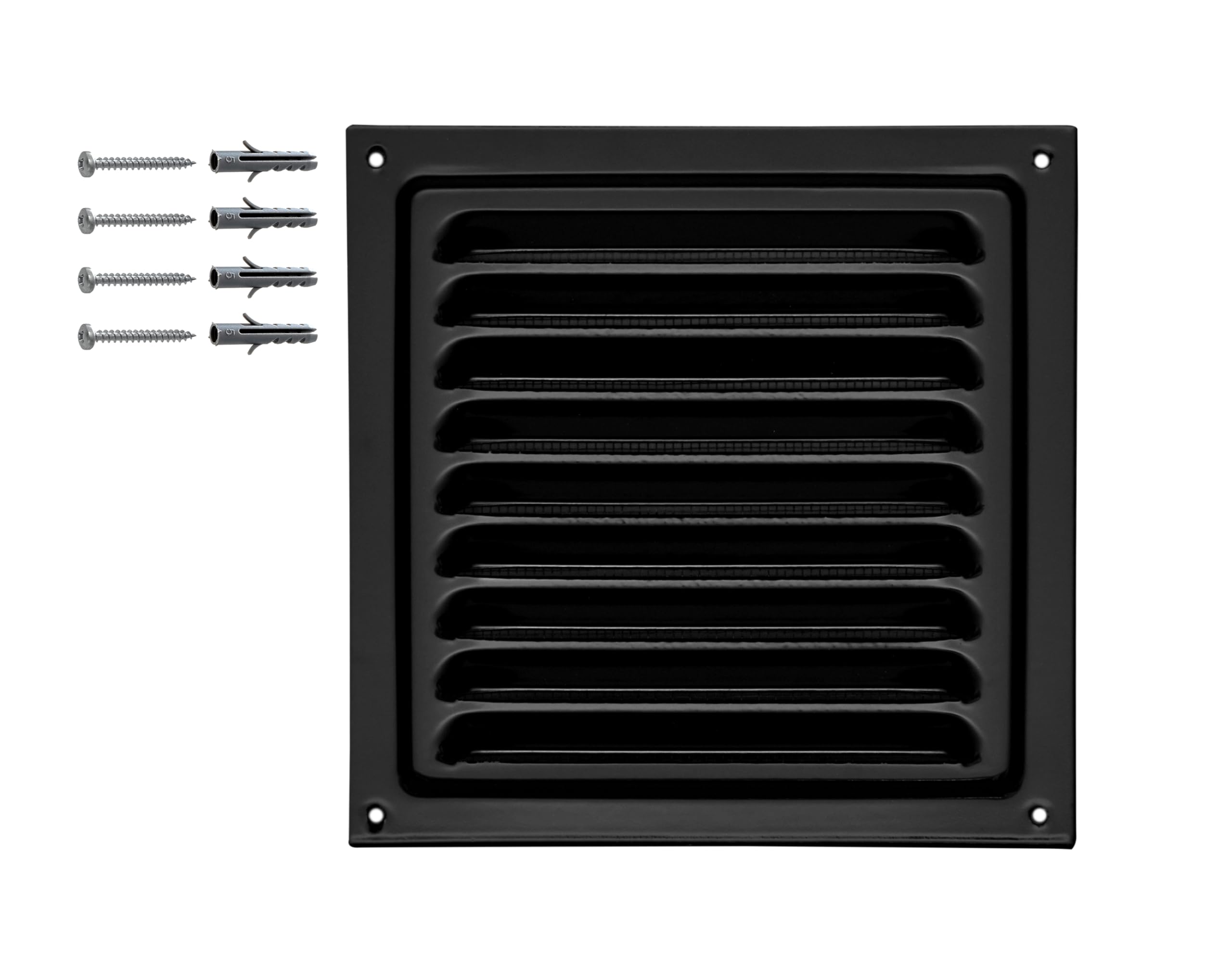 DEMLOU – Square Aluminium Louvre Air Ventilation Grille 15 x 15 cm Black RAL 9005 with Mesh – Powder Coated Wall or Door Air Vent for Indoor or Outdoor Use. — image 1