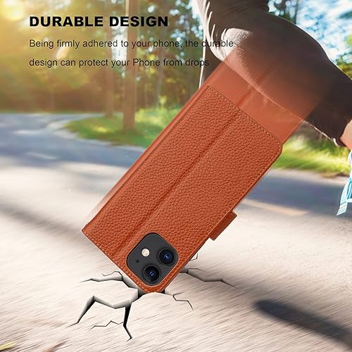 Miniatura 9 de Bocasal Funda de piel auténtica tipo cartera para iPhone 11, carga inalámbrica, bloqueo RFID, soporte para tarjetas de crédito, función atril, funda