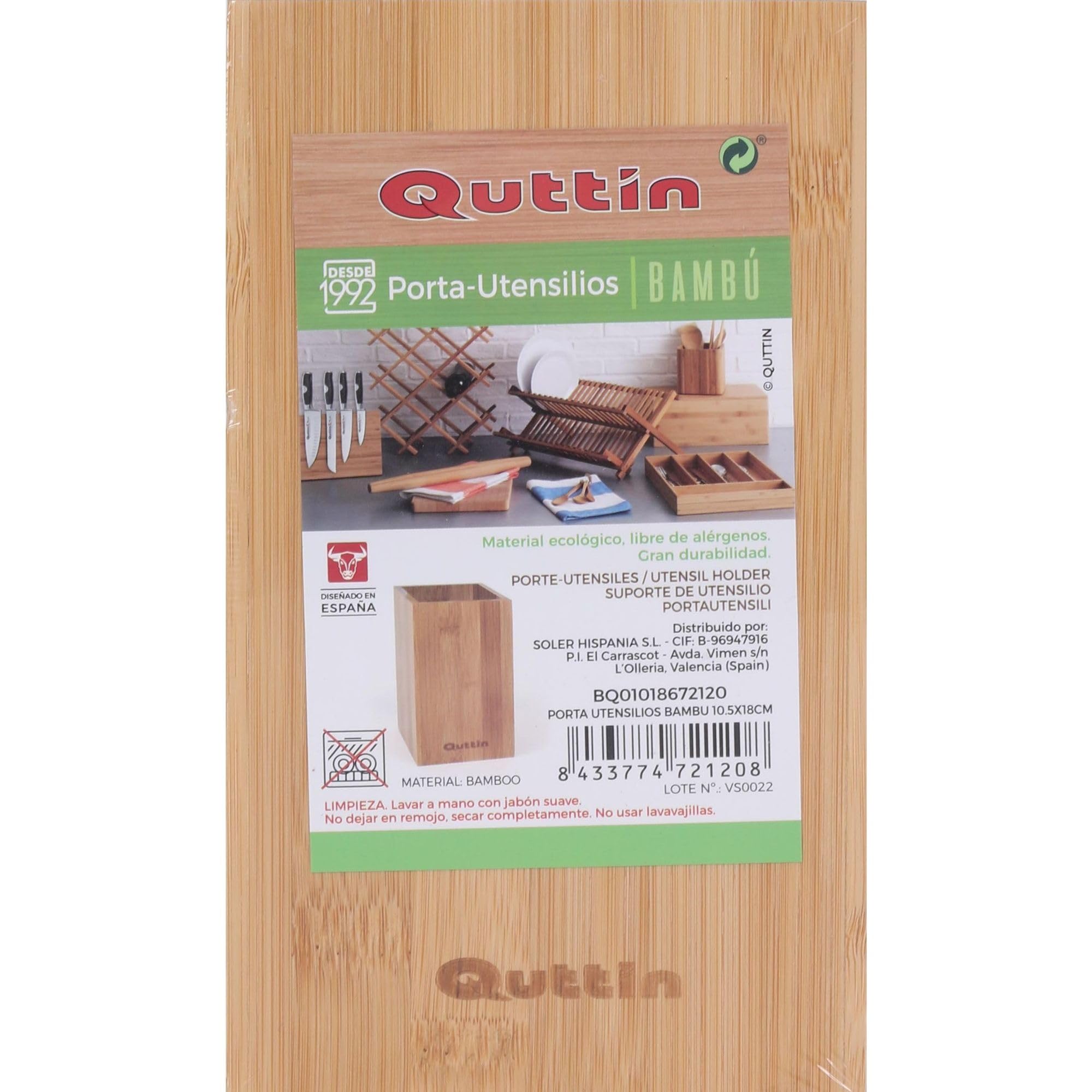 DKD Home Decor Butelka na Naczynia Kuchenne Quttin Bambusowy Naturalny (10,5 x 10,5 x 18 cm)