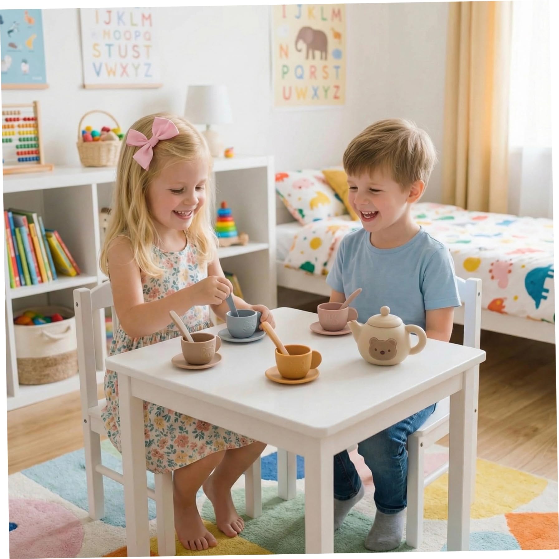 Tea Party Set, Tea Sets for Toddlers 3-5, Educational Party Set with Silicone Teapot, Cups, Coasters with Serving Spoon for Girls and Boys, Toddler — view 5