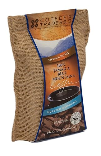 Coffee Traders Café cien por ciento Jamaica Blue Mountain con certificado de origen, tostado medio y molido, bolsa de 8 onzas