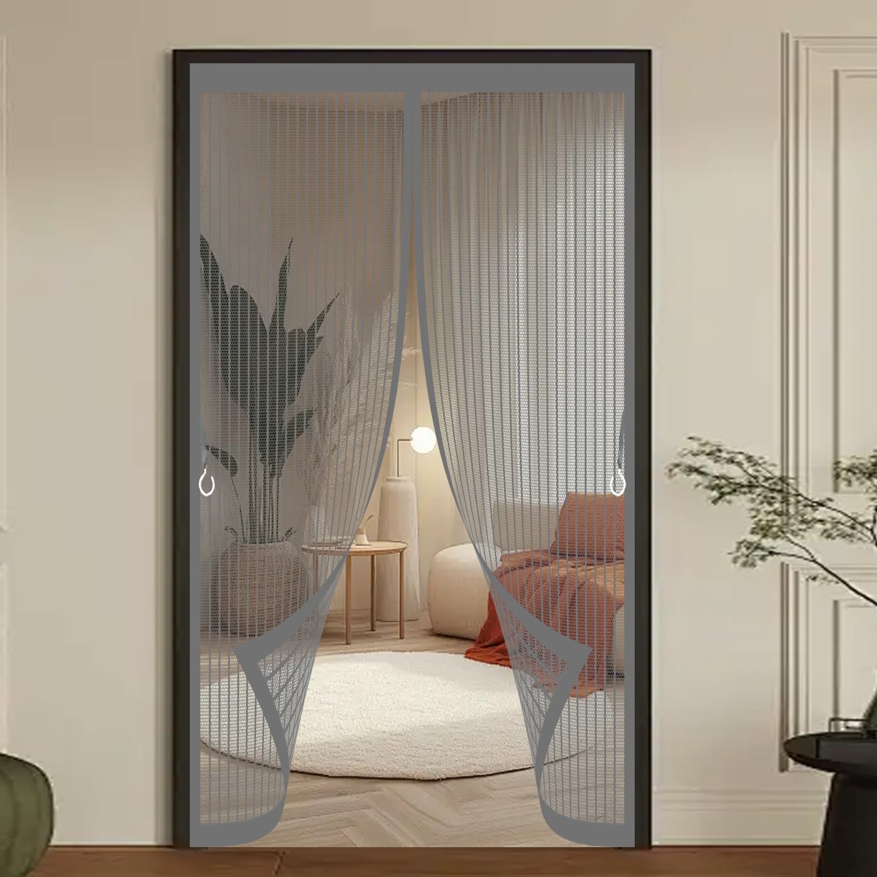 Magnetic Fly Screen Door 180 x 242 cm Powerful Magnets, No Drill Installation, Automatically Closes, for Keeping Out Flies & Bug Magnetic Thermal Door Curtain for Patio Doors Balcony, Grey