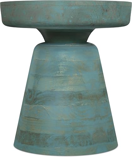 Miniatura 5 de SIMPLIHOME Robbie - Mesa redonda de madera de mango maciza de 16 pulgadas de ancho, estilo bohemio, contemporánea, rústica en color verde azulado,