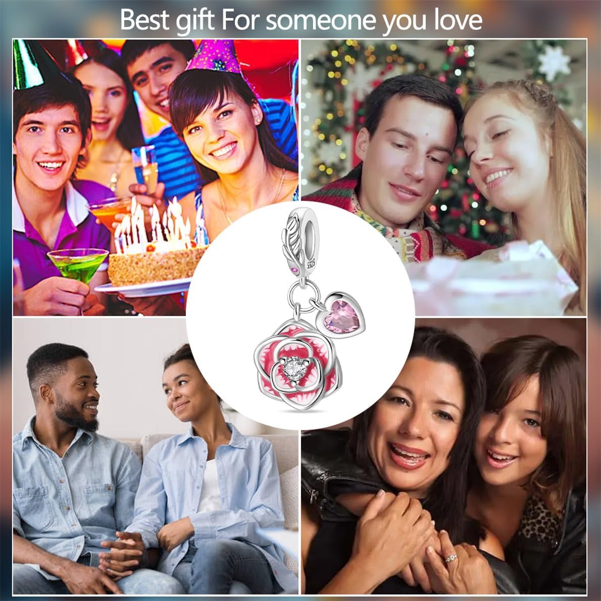 HONGRUI 925 Sterling Silver Charm for Bracelets Necklace Fashion Heart Bow Flower Family Butterfly Pendant Bead Charm for Women Festival jewelry gifts - Image 6